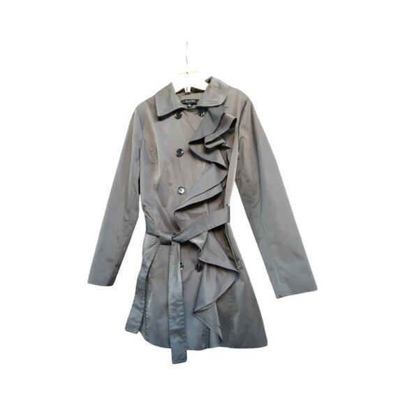 Sandro Studio Women's Grey Trench Coat Belted Jacket Size Medium Pre-Owned - Picture 3 of 10